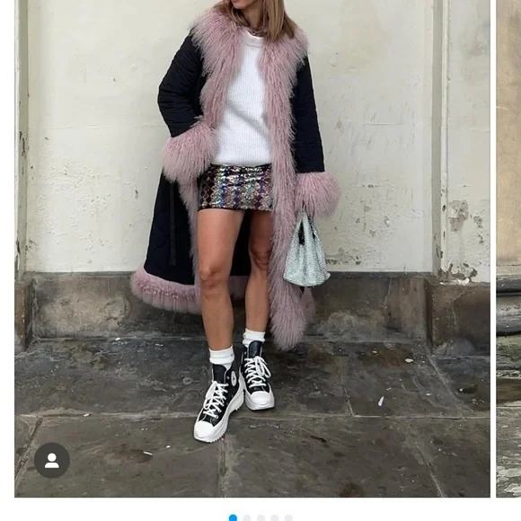 Charlotte Simone Black Puffer Coat with Pink Mongolian Fur Trim - Picture 10 of 16